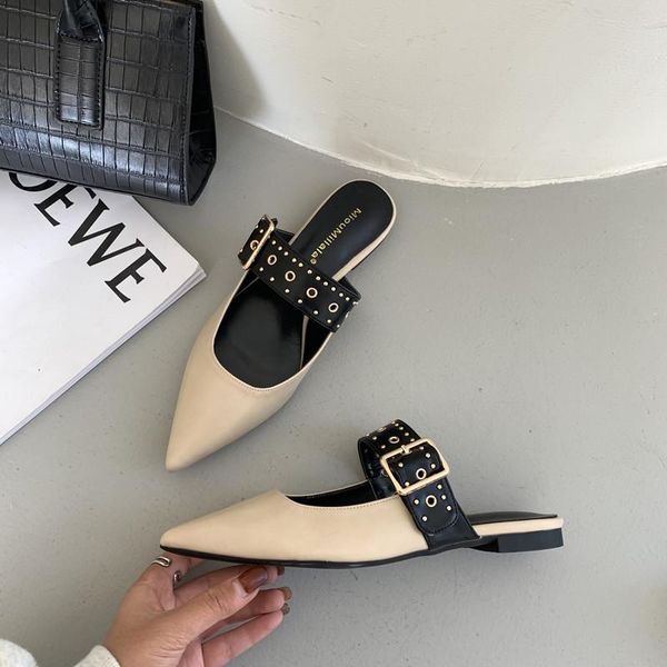 

slippers pointed-toe ladies slip on leisure office shoes beige pumps female elegant low heel women mules summer shoe, Black