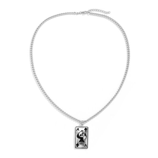 

yamog letter poker square pendant necklaces women spade heart skull alloy clavicle chain european punk hip hop single neck jewelry accessori, Silver