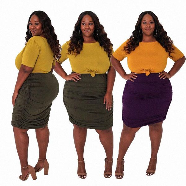 

plus size tracksuits summer short sleeve tshirt and skirt set offie ladies 2 piece outfit women crop sets wholesale drop, Black