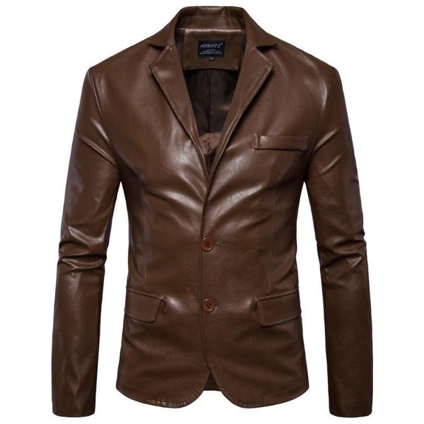 

2021 men blazer and jackets slim fit faux leather jacket fashion party/wedding/business blazer leather jacket male outwear m-5xl, Black;brown