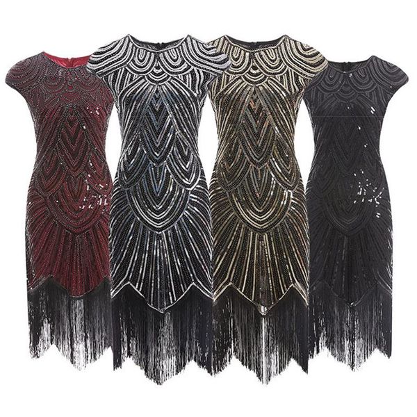 

25 seller s-3xl 1920s dress great gatsby charleston flapper party sequin tassel vintage costume 082, Black;gray