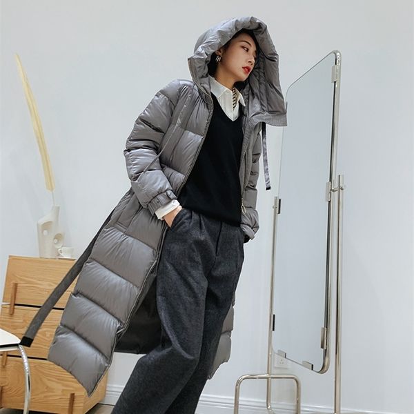 

2020 new medium and long down jacket women's slim hooded 1258, Black