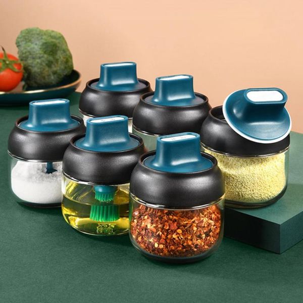 

250ml seasoning bottles glass condiment storage containers condiment pot spice jar with spoon honey pot oil brush bottle
