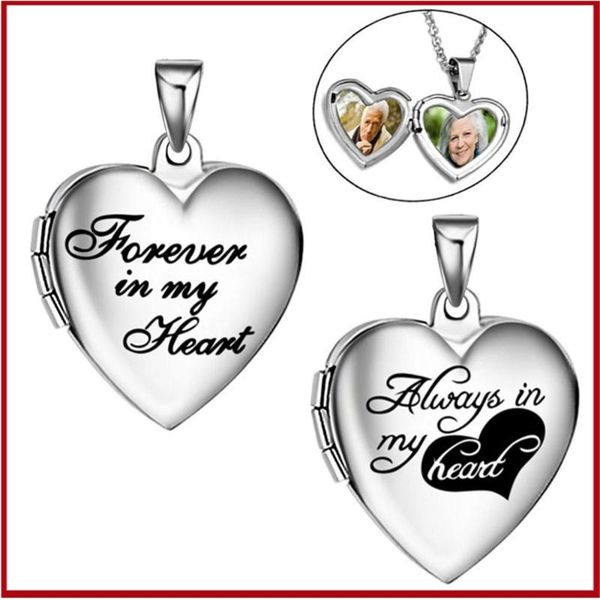 

pendant necklaces forever in my heart stainless steel love locket necklace that holds pictures po for women girls, Silver