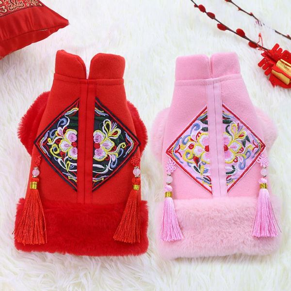 

cat costumes pet clothes fall winter wear warm thick sweater woolen plush puppy year tang suits clothing casual vest pets supplies