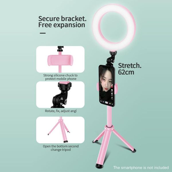 

6inch mini led selfie ring light led beauty light 3 lighting modes dimmable tripod selfie stick for live streaming makeup