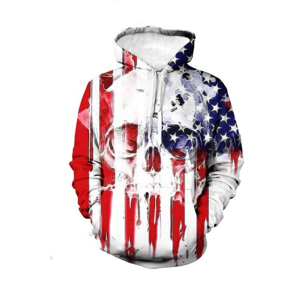 

men's hoodies & sweatshirts america the stars and stripes hoodie men streetwear 3d printed hooded casual skull cros clothing, Black