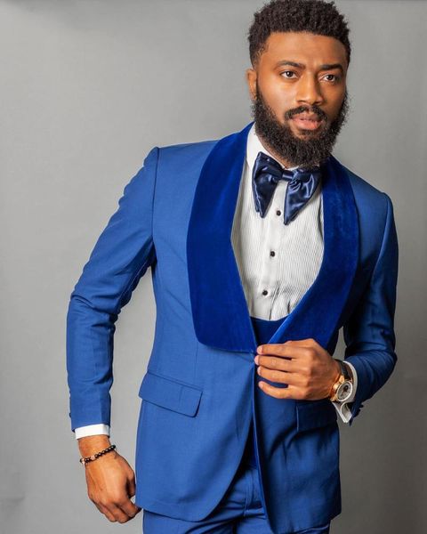 

men's suits & blazers (jacket+pants+vest) handsome custom made royal blue 3 piece men groom tuxedos for wedding formal prom suit party, White;black