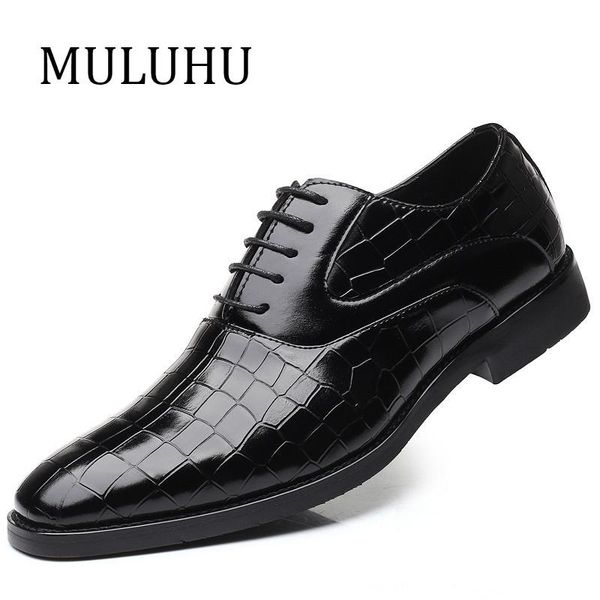 

dress shoes muluhu men leather oxfords business formal wedding mens flats lace-up office suit, Black