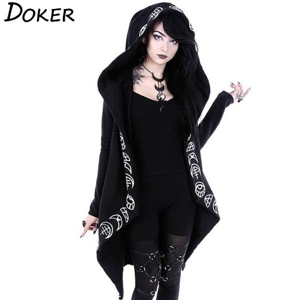 

gothic punk black hoodies sweatshirts 2020 retrieve moon print long mouwen hoodie women loose jas hooded sweater