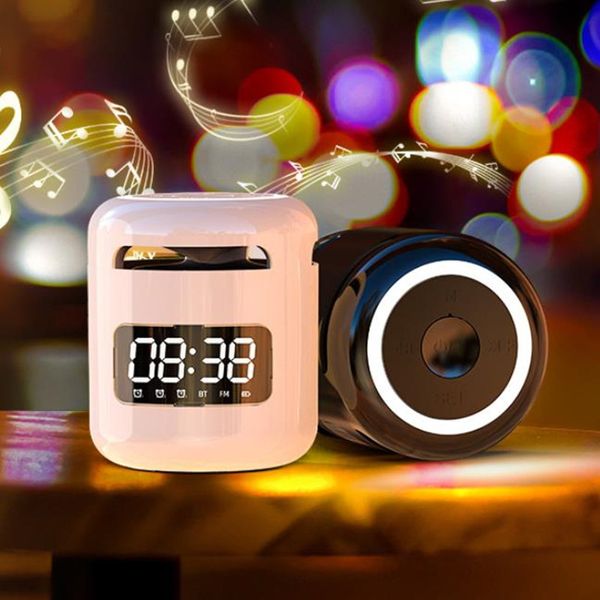 Novo Portátil Sem Fio Bluetooth Speaker HiFi Som Poderoso Qualidade Bass com Suporte à Luz Noite TF Cartão FM Rádio Despertador