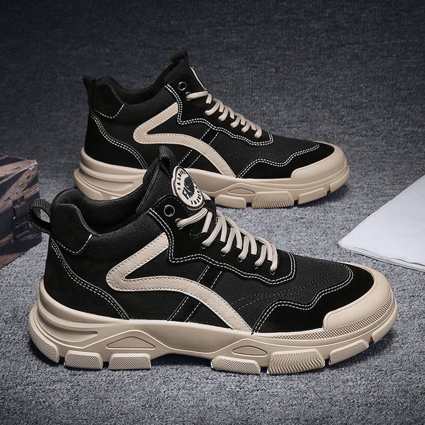 

autumn and winter martin high british style men's canvas sho korean fashion casual middle helper boots, Black