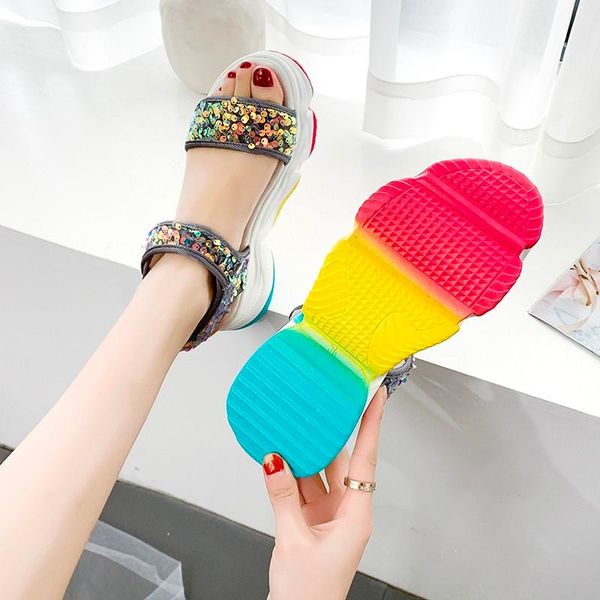 

dress shoes summer beach womens sandals fashion sequins comfortable platform street youth luxury women designers, Black