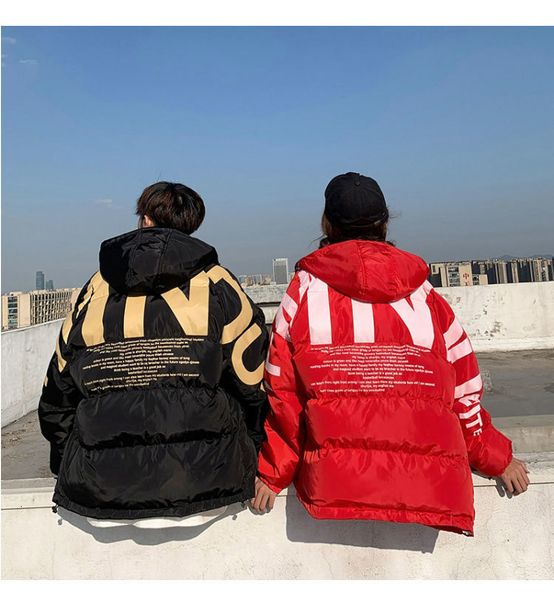 

2021winter men streetwear oversized bubble jacket 2021 parka mens letter print hip hop fashions windbreaker womens korean coats, Black