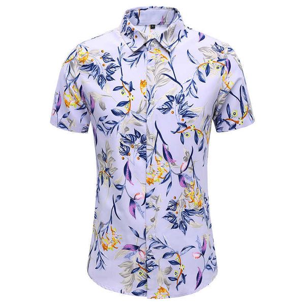 

45kg-120kg summer floral printed short sleeves shirt button down beach hawaiian shirt 4xl 5xl 6xl 7xl 210528, White;black