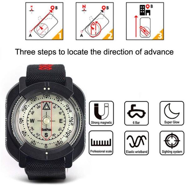 

60 m / 197 feet diving compass watch waterproof pocket size outdoor camping hiking gear portable adventure survival accessory