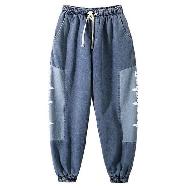

men's jeans harem pants men baggy 2021 fall casual male loose cargo outdoor streetwear elastic waist hombres pantalones, Blue