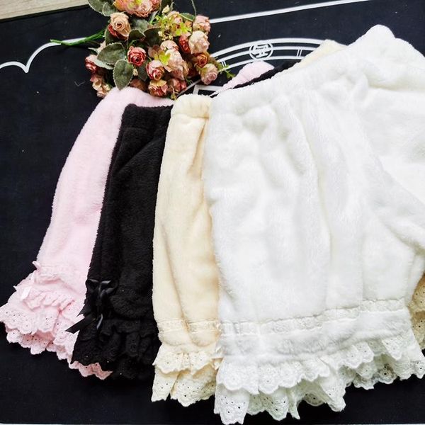 

thick winter lolita bloomers mori girl women's velvet shorts, White;black