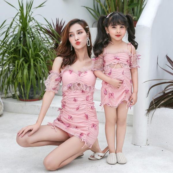 Costumi da bagno da donna 2021 Abiti in due pezzi in stile coreano per bambini Ragazze Mamma Figlia Costume da bagno Costume da bagno da donna Costumi da bagno rosa da donna