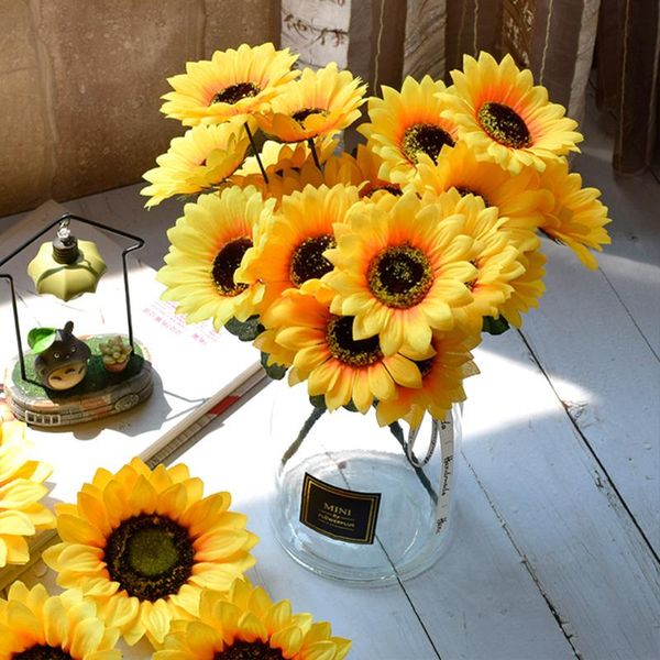 

decorative flowers & wreaths silk artificial flower bouquet cute 1 bunch 7 heads sunflower for home wedding decoration living room party tab