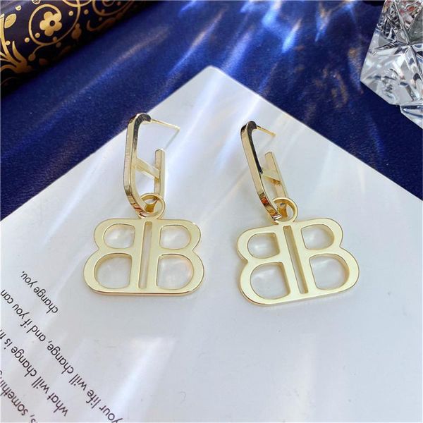 

stud 316l stainless steel english letter b titanium earrings fashionable long no fade, Golden;silver