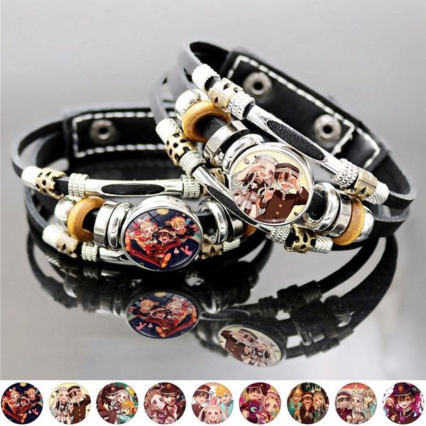 

charm bracelets toilet bound hanako kun anime bracelet cartoon character snap button jewelry vintage multilayer weave punk leather men, Golden;silver