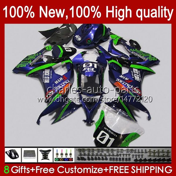 Carene moto per KAWASAKI NINJA ZX 10R ZX10 Blu Verde 10 R 1000 CC ZX10R 08 09 10 Corpo 56No.53 1000CC ZX1000C ZX-10R 2008 2009 2010 ZX1000 08-10 Kit carrozzeria