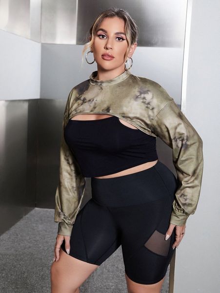 

sxy plus tie dye crop sweatshirt without cami b5x5#, Black