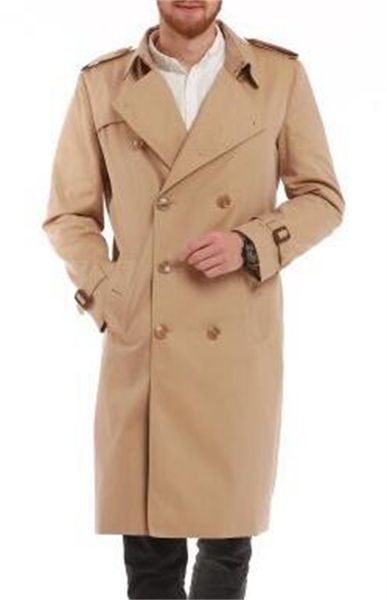 

men's mid-length trench coat loose khaki black double-breasted windbreaker gabadian cotton british style autumn and winter jacket 001, Tan;black