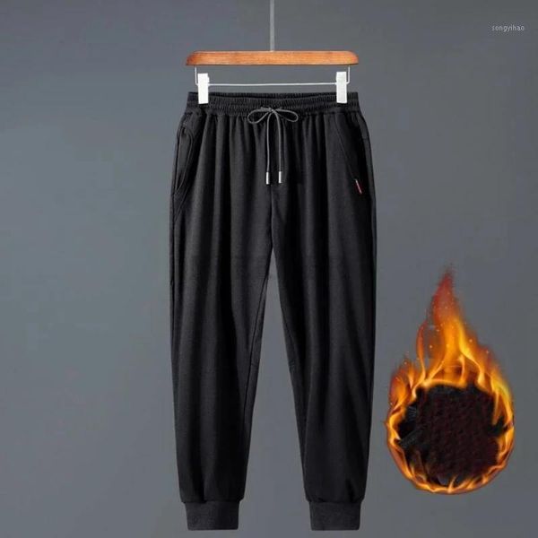 

men's pants autumn winter velvet thickening men fleece warm thick plus size trousers sports youth leisure stretch 10xl, Black