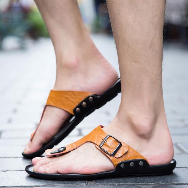 

slippers sandale homme sandali uomo da sandals for men sandalias cuero hombre sandalia genuino sandalen heren summer, Black