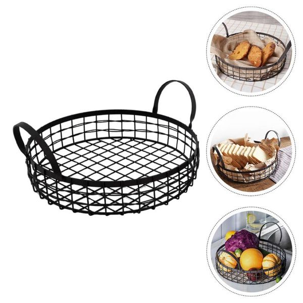 

storage baskets 1pc fruit basket ironwork retro household hollowed (black)