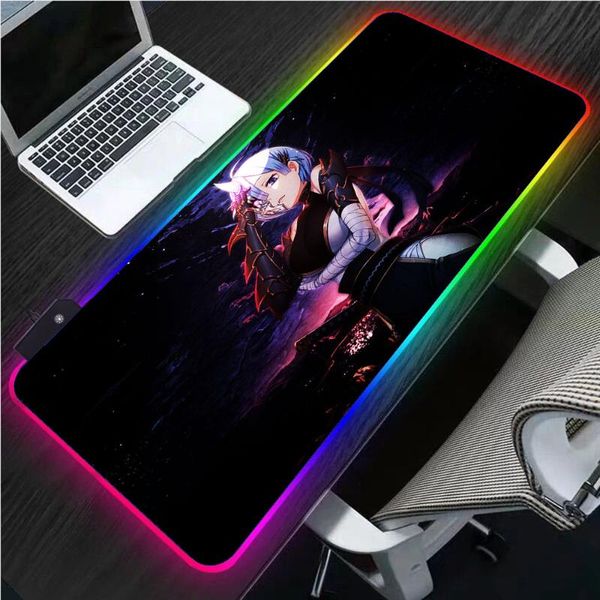 

mouse pads & wrist rests anime girl rem re zero rgb gaming pad gamer computer led lighting usb colorful luminous desk mat mousepad