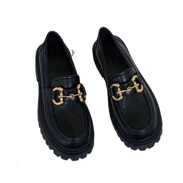 

small leather sho women's autumn 2021 mary jane thick heels shallow mouth fashion single soled muffin happy