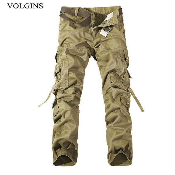 Streetwear 2021 pantaloni cargo da uomo verde militare grandi tasche decorazione cotone pantaloni casual da uomo pantaloni da uomo autunno militare taglie forti Y0927