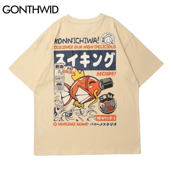 

gonthwid t-shirts harajuku japanes style cartoon pufferfish poster tees shirts hip hop streetwear tshirts men casual cotton 210706, White;black