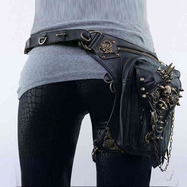 Umhängetaschen Punk Frauen Taille Packs für Männer Vintage Steampunk Crossbody Cups Damen Gothic Pack Stil Leder Tasche Hohe Qualität 220119