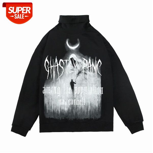 

seveyfan 2021 men's hip hop sweatshirts turtleneck devil printed hoodies black autumn cotton pullover for male #9m9o