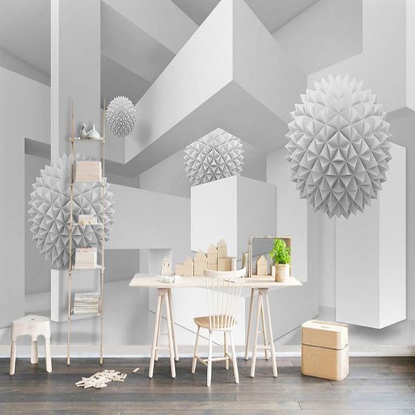 

custom 3d mural wallpaper 3d irregular space white ball living room sofa tv background wall painting p papel de parede mural