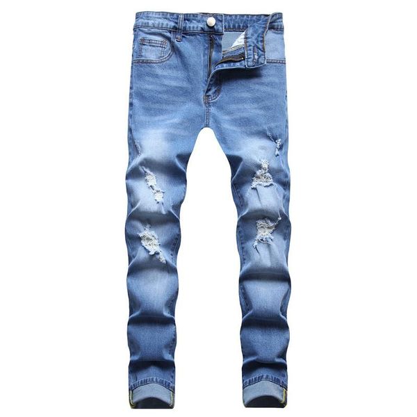 

men's jeans 2021 straight casual stretch teenagers ripped, Blue