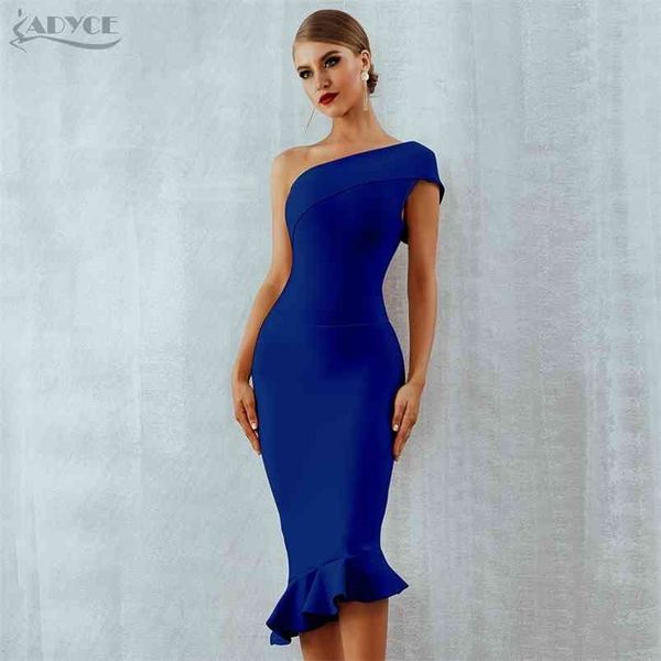 Adyce Summer Women Bandage Dress Sexy monospalla senza maniche con volant Nightclub Celebrity Evening Party Abiti a sirena 210730