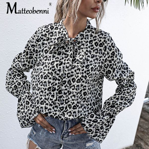 

women blouses fashion 2021 summer chiffon casual loose leopard lantern sleeve v-neck lace up shirt female new office blusas ifl9, Gray