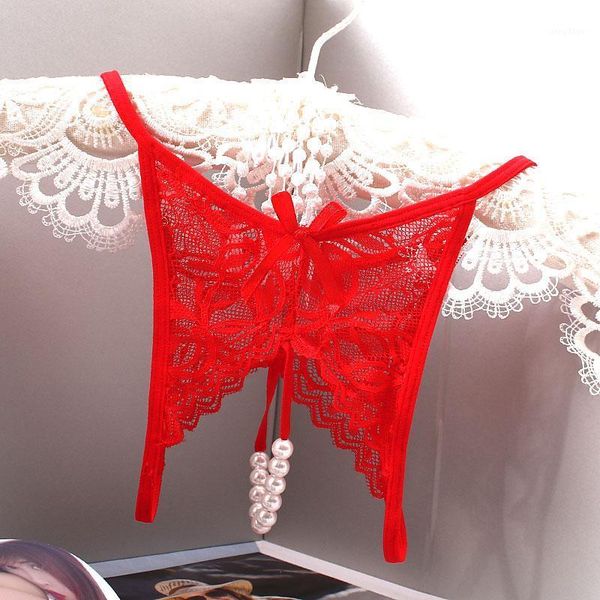 

plus size lace panties women transparent underwear pearl massage culotte femme open crotch thongs g-strings for women's, Black;pink