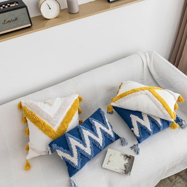 

cushion/decorative pillow tassels cushion covers 45x 45cm/30x50cm yellow blue handmade square home decoration for living room bed