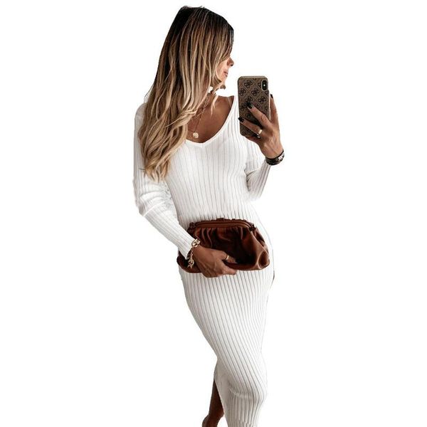 

autumn and winter style v-neck solid color long-sleeved pit strip dress women's clothing, Black;gray