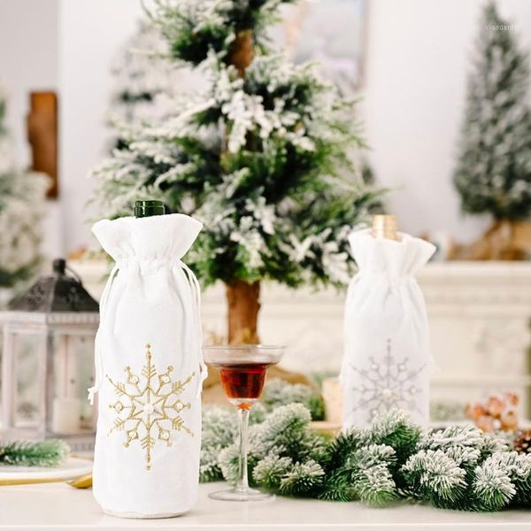 

christmas decorations 2pcs snowflake champagne red wine bottle cover drawstring bag party table holiday gift