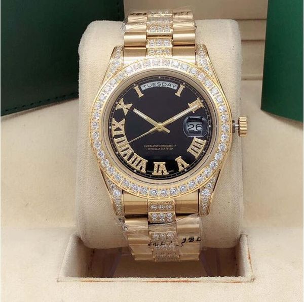 

seller new men's week calendar 41mm middle row band middle row shell roman diamond sapphire automatic fashion men's waterproof wat, Slivery;brown
