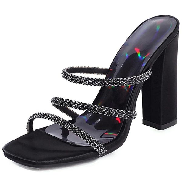 

bonjomarisa 2021 glitter female bling open toe summer mules sandals high heels slip on party sandals women stylish shoes woman, Black