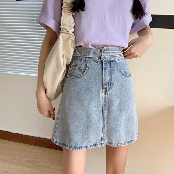 

skirts a-line skirt female 2021 spring and autumn student high waist slimming jeans all-match bag hip, Black