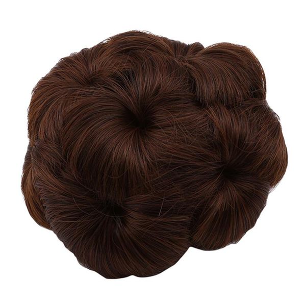 

clip in/on hair extensions 1pc women natural curly chignon in plastic comb elastic bride donut bun synthetic hairpieces high temperature fib, Black;brown